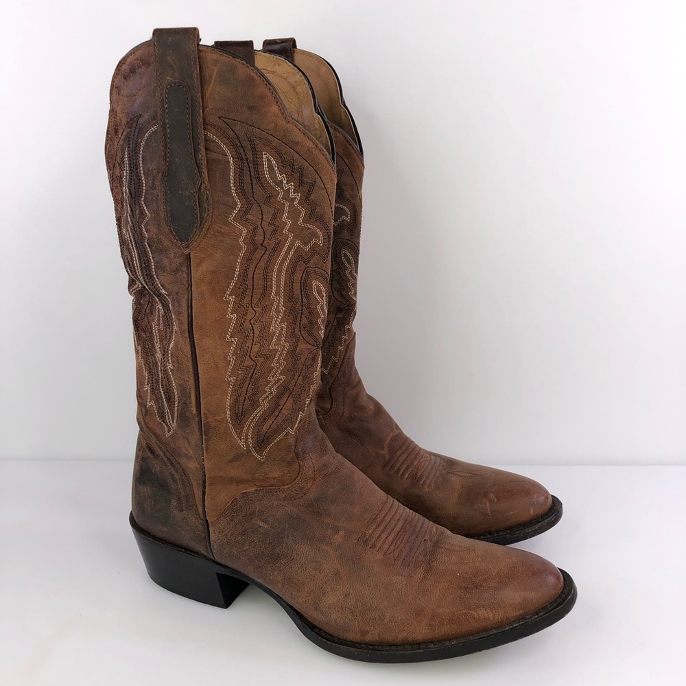 JB Dillon Mens Cowboy Boots Distressed Goat Leather Round Toe JBM3205 Sz 9.5D